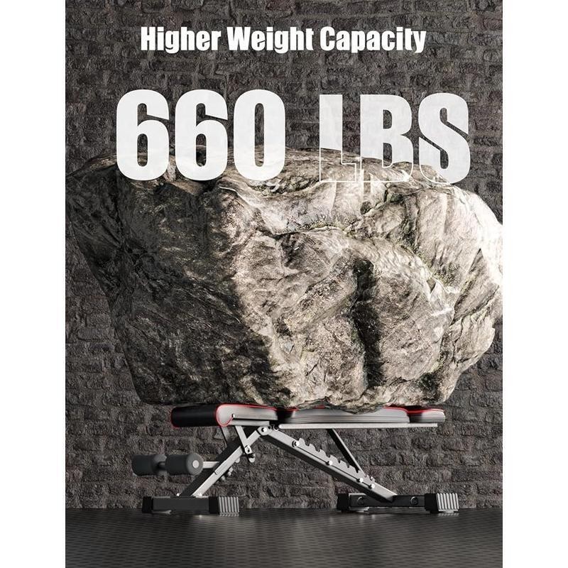Adjustable Weight Bench 660LB Foldable Workout Bench Incline Decline Flat Bench
