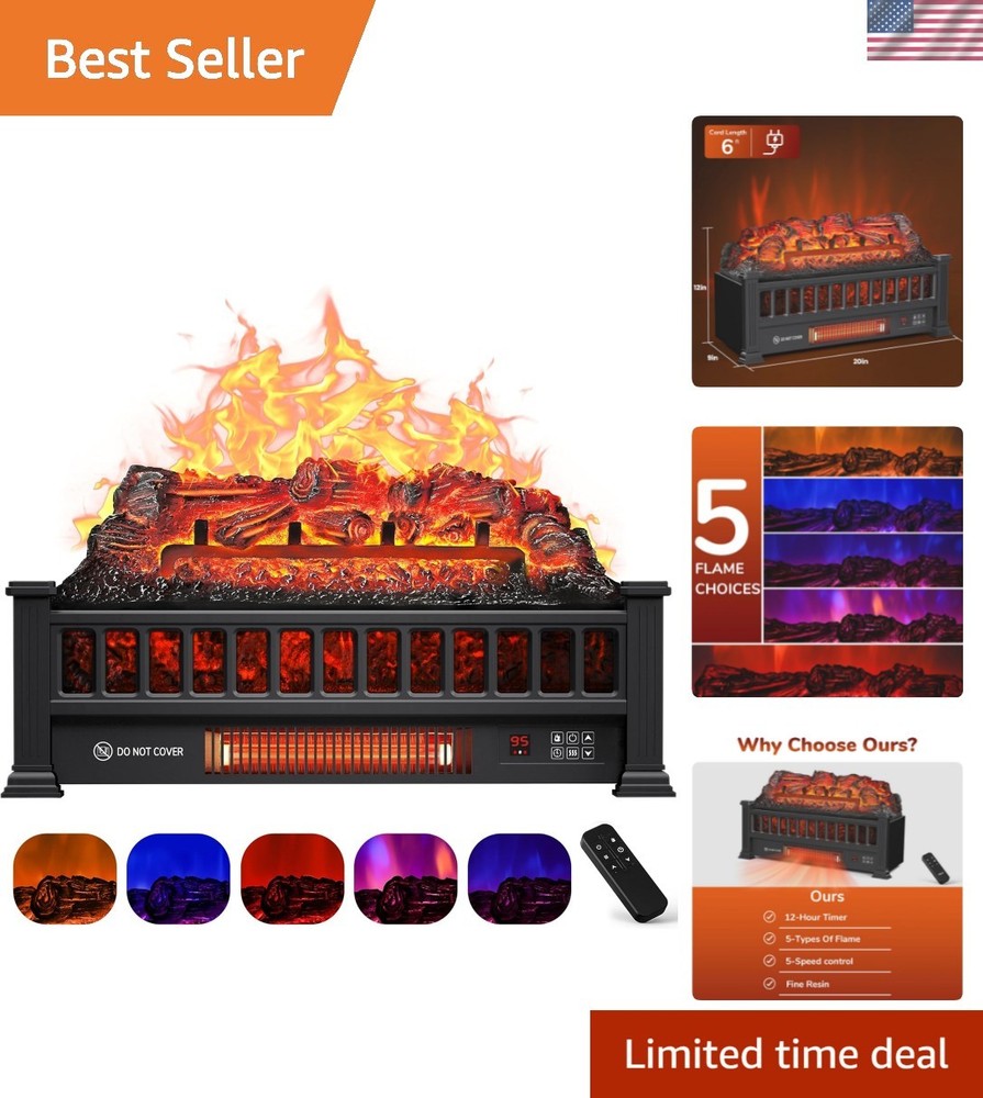 Electric Fireplace Logs Inserts Heater 20-Inch, Remote Controller Fireplace H...