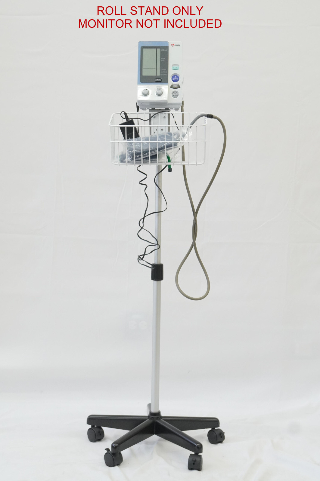 Small roll stand for Omron OMRON Intellisense HEM-907XL bp monitor with basket