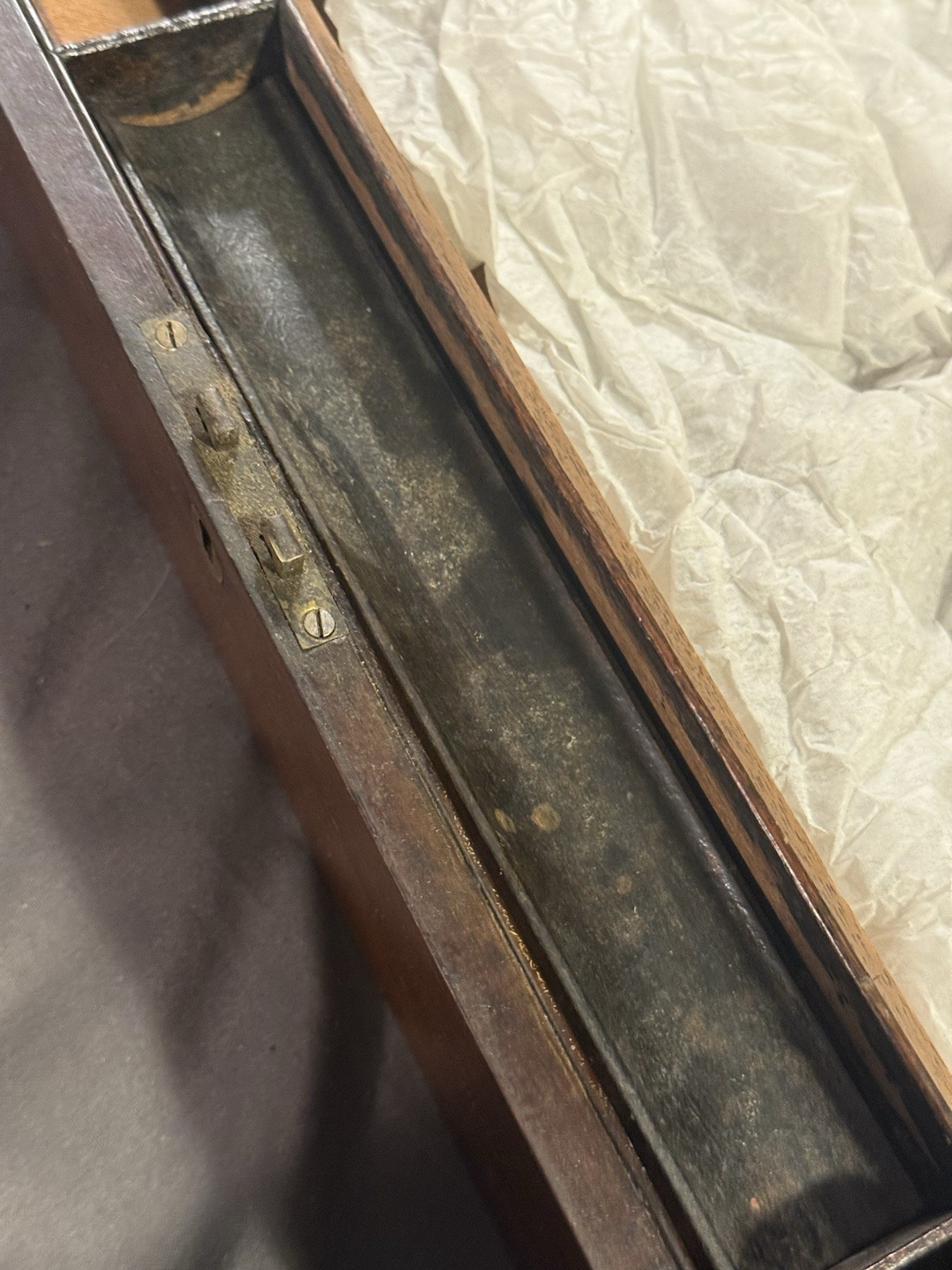 Early Antique Wood & Brass Bound Military Campaign Writing Desk