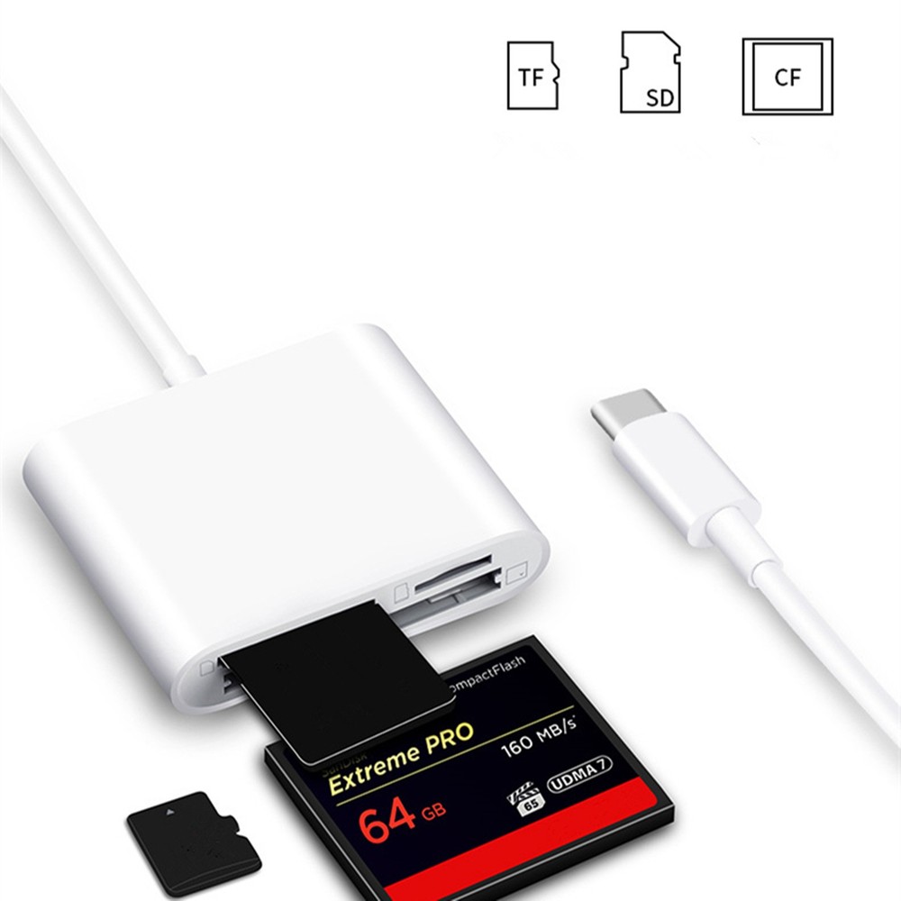 USB-C 3 in 1 Adapter TF CF SD Memory Card Reader Writer Compact Flash Type-C