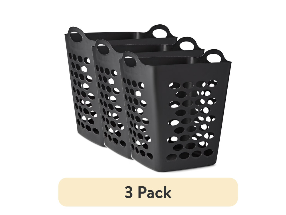 (3 pack) Mainstays Flex Square Laundry Hamper, Black, Adult