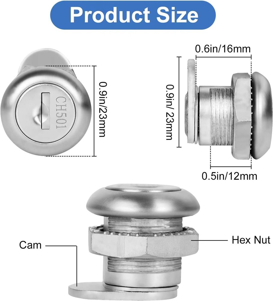 Truck Tool Box Lock Replacement, 2 Pack Keyed 2 - Alike, Silver