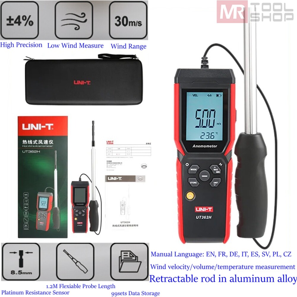 UNI-T UT362H hot wire anemometer sensor wind heat meter light flow temperature