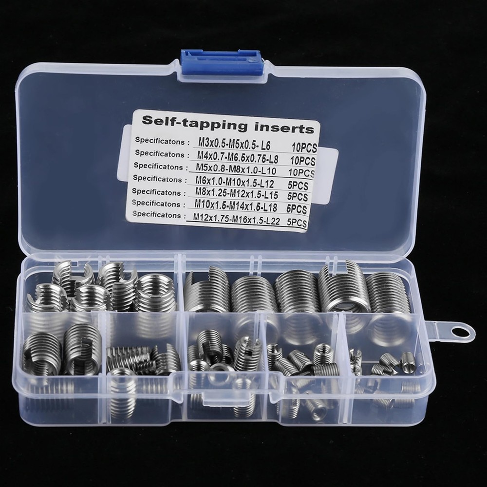 50Pcs Quick Thread Insert with Storage Case, M3 Self Tapping Normal, Silver