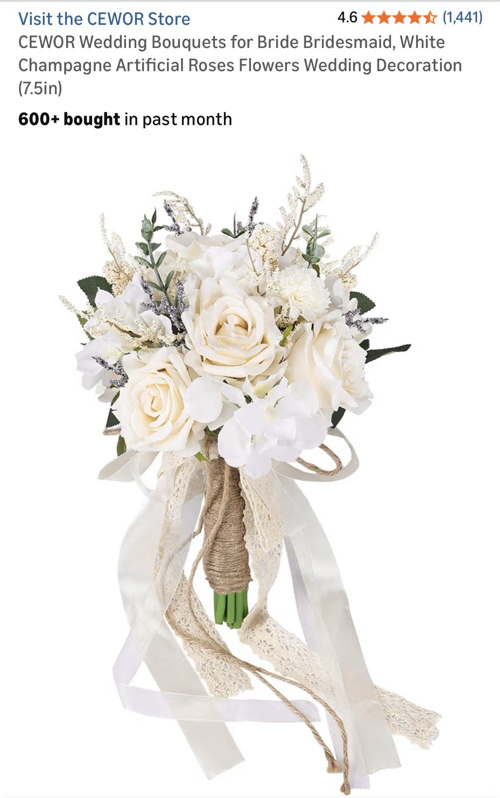 Wedding Bouquets for Bride Bridesmaid, White Champagne Artificial Roses Flowers