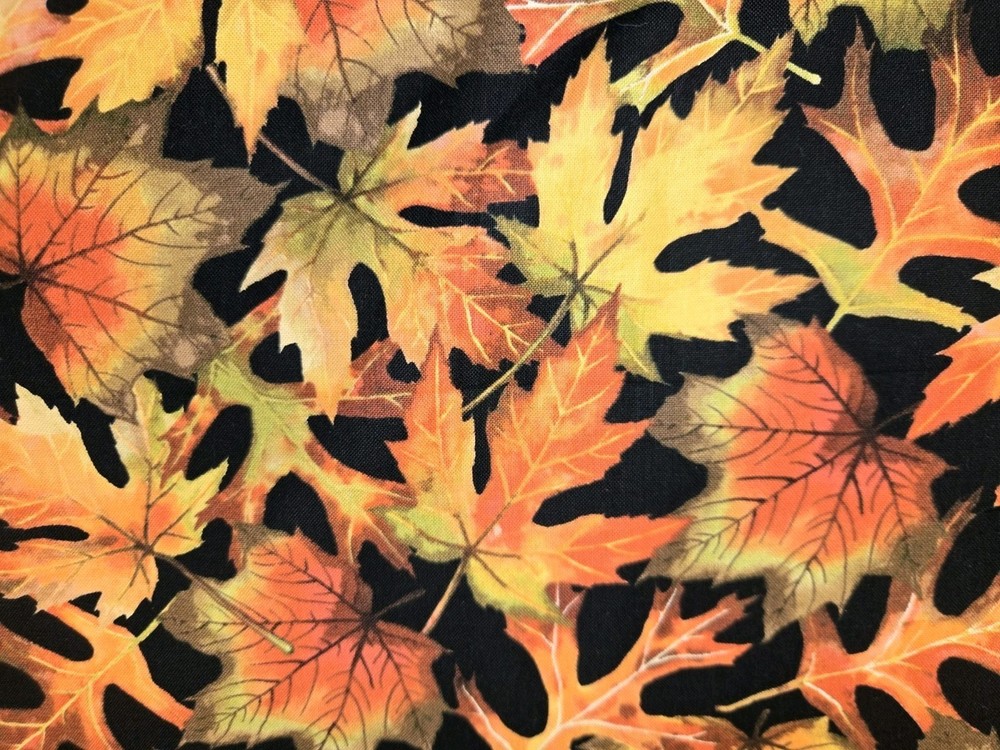 FALL HARVEST LEAVES LEAF ON BLACK KITCHEN 42X14 TABLE RUNNER
