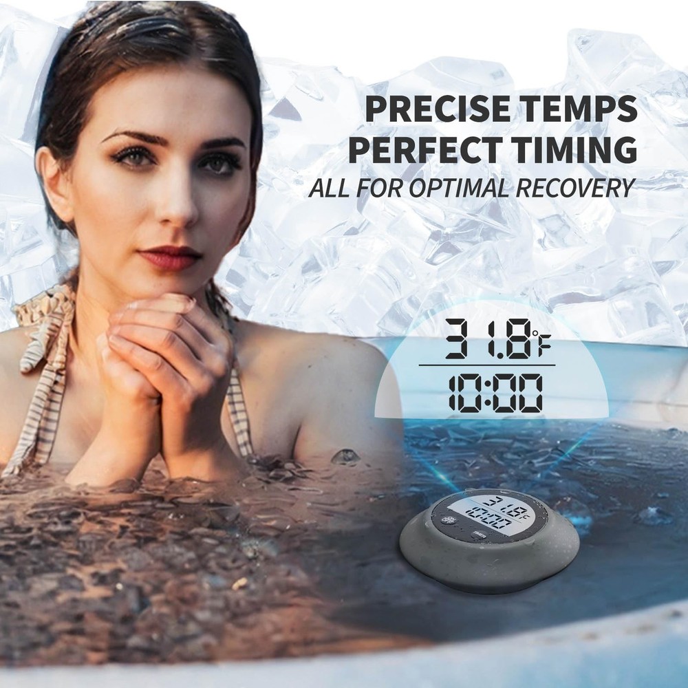 Silicone Cover Ice Bath Thermometer with Timer, Waterproof Floating Gray