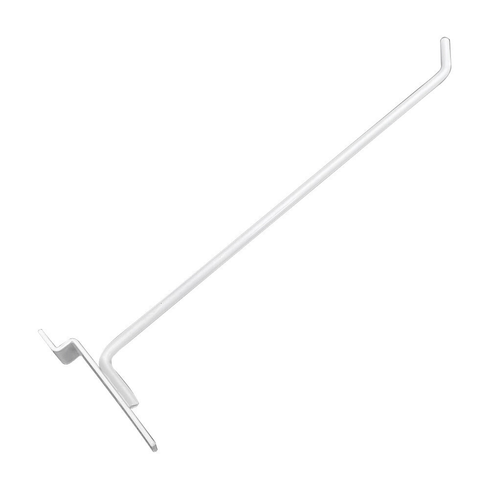 10" Slatwall Hook Panel Display Hooks, 1/4" Thickness Metal, White - PACK 12