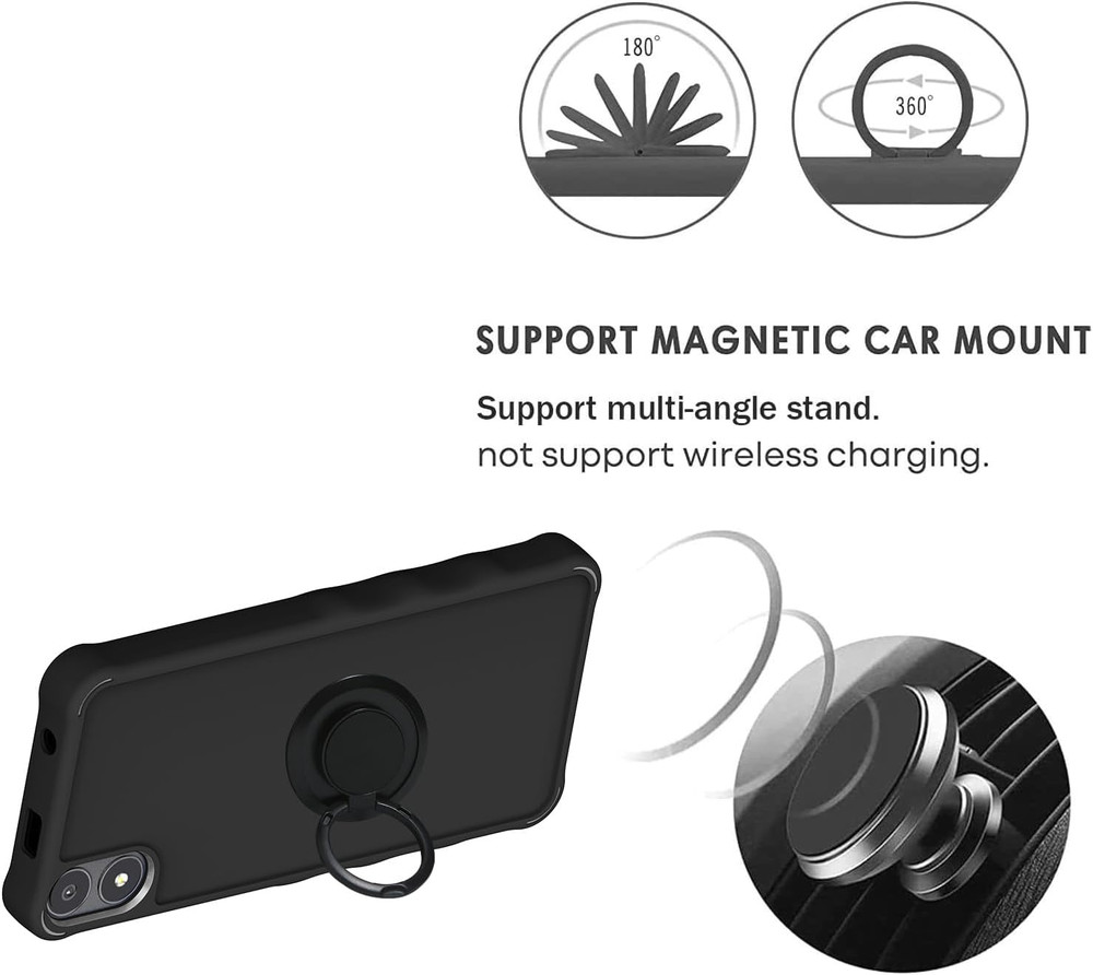 Phone Case A67L Black with Tempered Glass Screen Protector 2MM Ring Support
