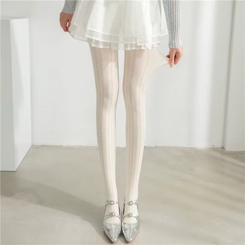 WOMEN'S HEART PATTERN OUTLINE KNIT TIGHTS JACQUARD OPAQUE PANTYHOSE STOCKINGS