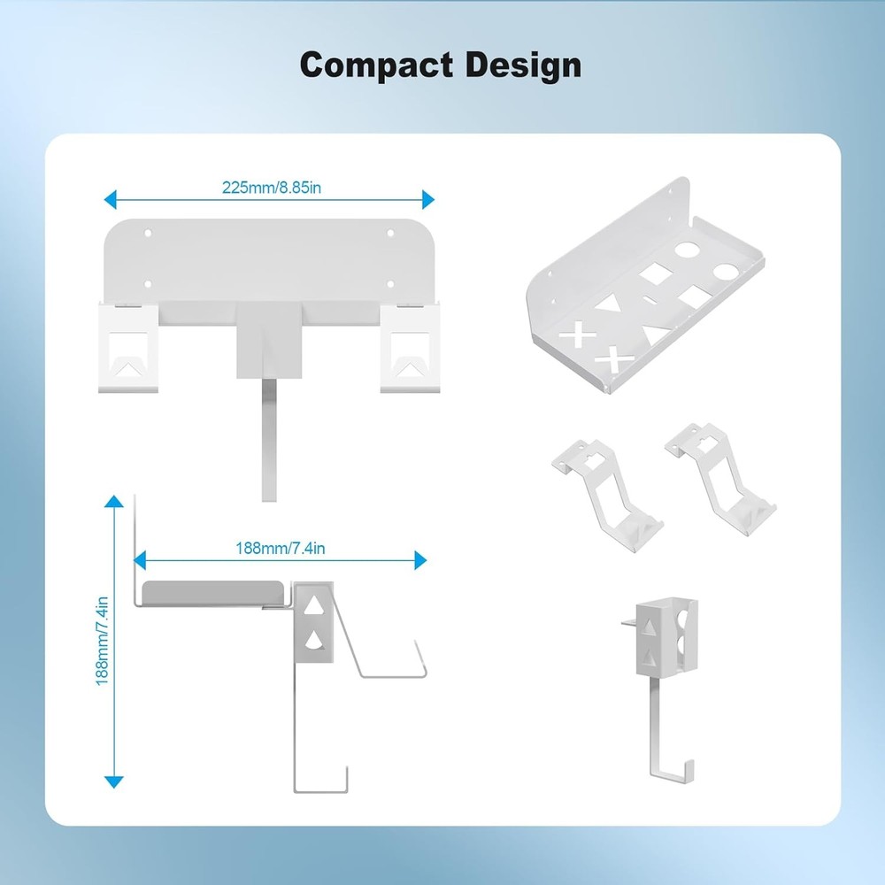 Wall Mount Kit Compatible with Mini PS5 Slim, Stand Shelf with Controller Holder