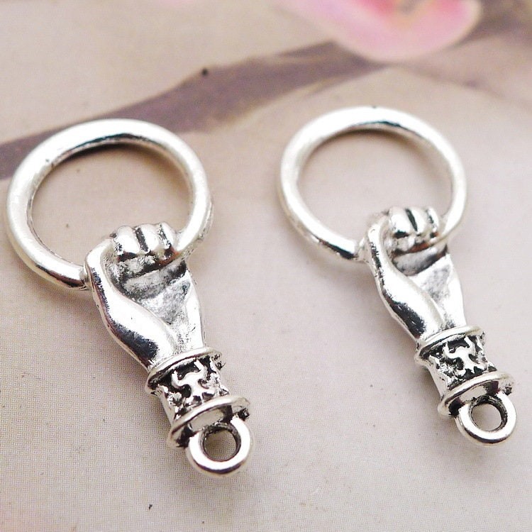 15/40PCS Antique Silver Hand Holding Ring Charm Connector 14X27m JHS822 LY1263