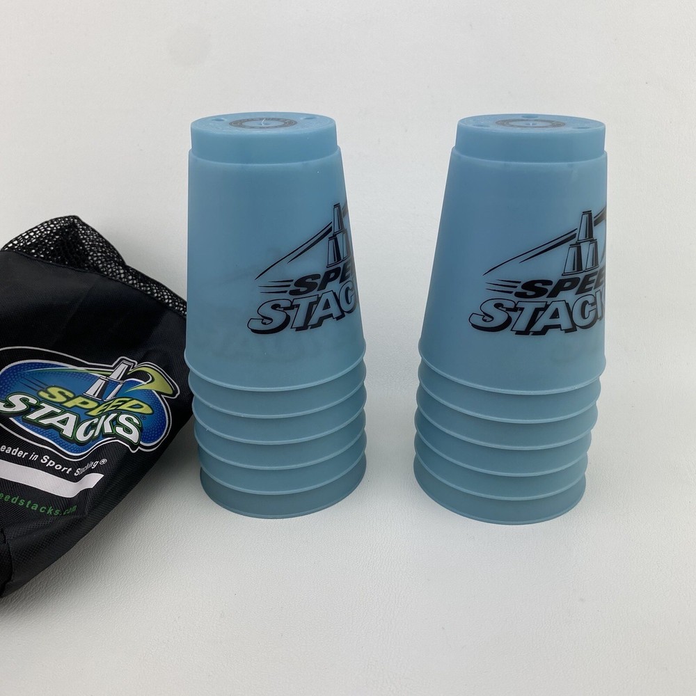 Speed Stack Cup Set WSSA 12 Cups Stackable Grayish Light Blue W/ Mesh Bag