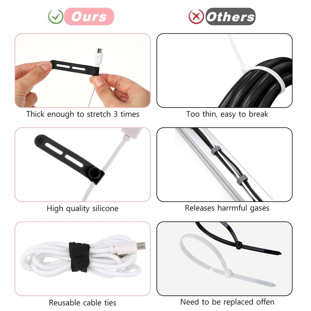 Molain Reusable Cable Ties, 20Pcs Adjustable Silicone Multifunctional Cable S...