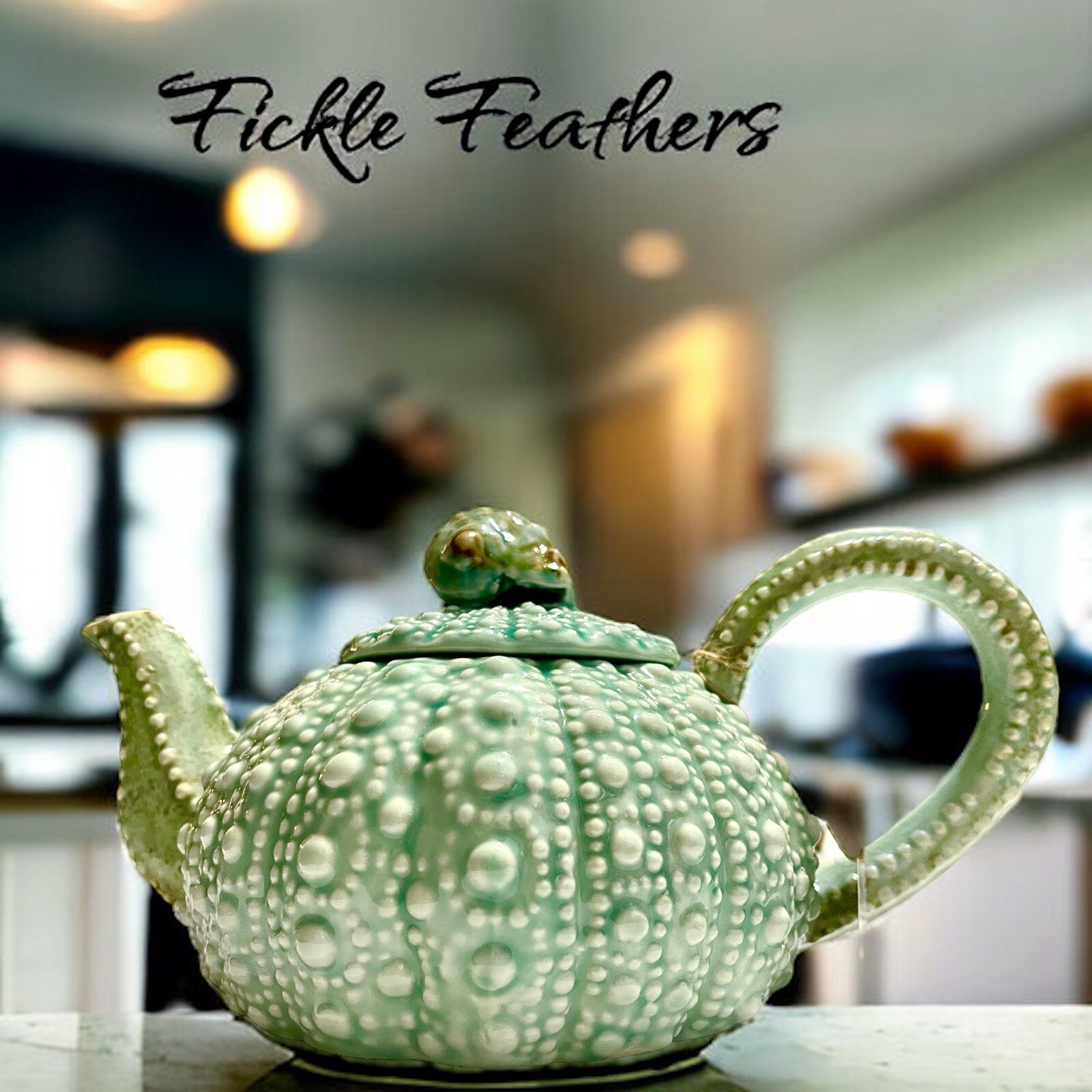 Sea Urchin Blue Sky Ceramic, Turquoise Teapot, 10.5" x 6" x 5" NEW Beach Chic