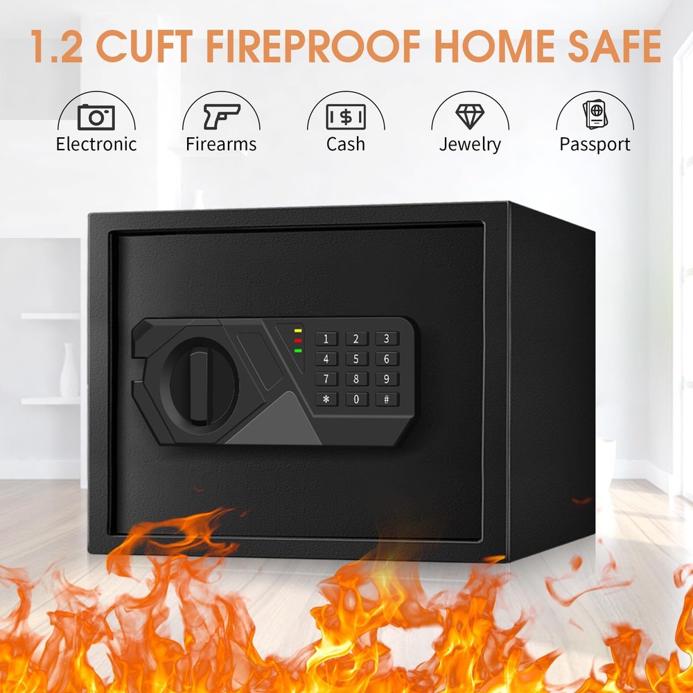 1.2 Cub Fireproof Safe for Home Digital Waterproof Safe with Keypad & Shelf