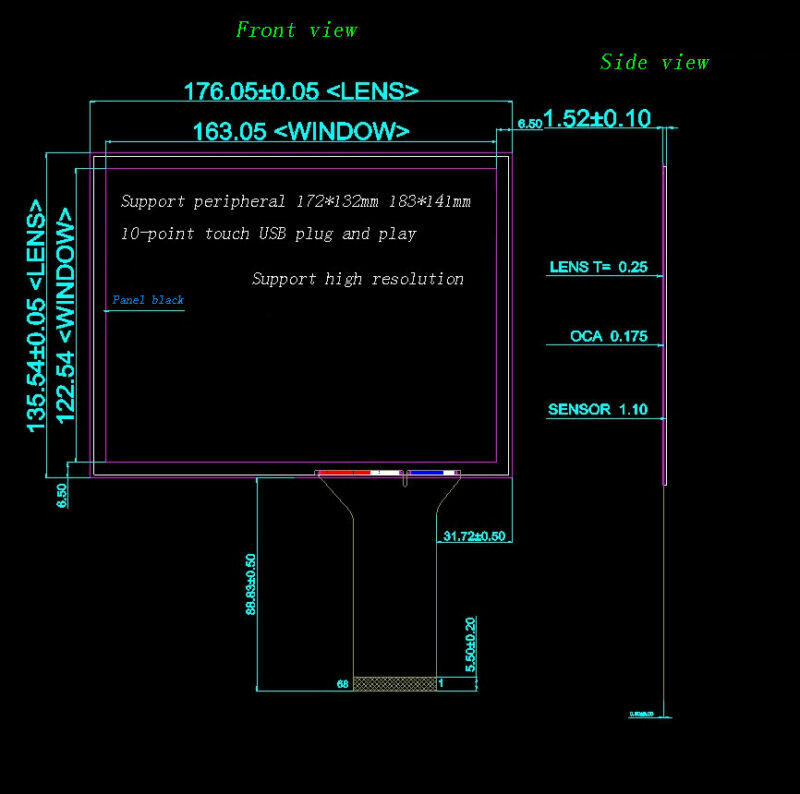 8 inch USB Interface Capacitive Multi Touch Screen+Controller 4:3 176*135mm