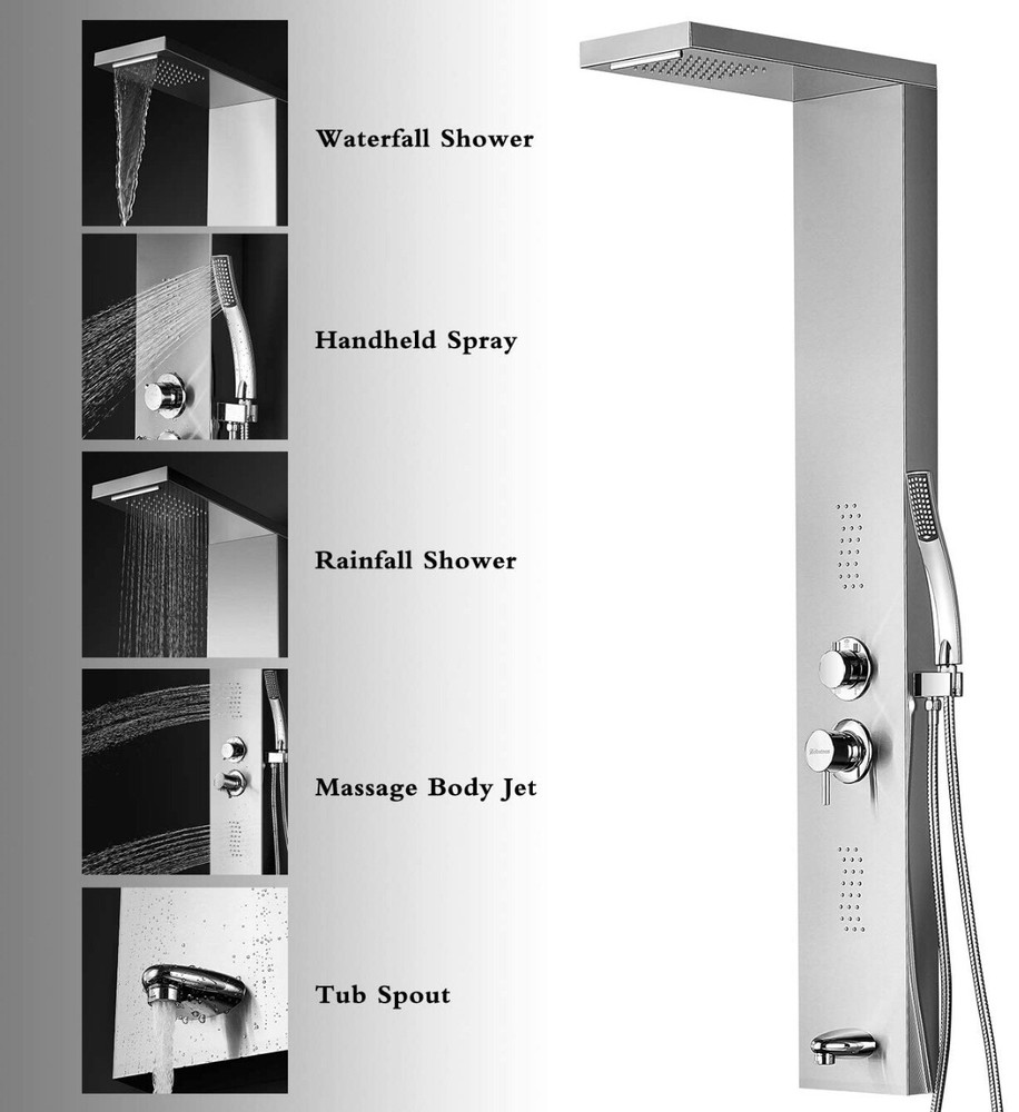 Adbatnos Shower Panel Multifunctional Shower Panel System Shower Tower, Rainfall