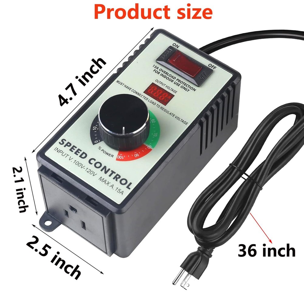 AC Motor Speed Controller 100V-120V15A Variable Speed Controller and Fan Spee...