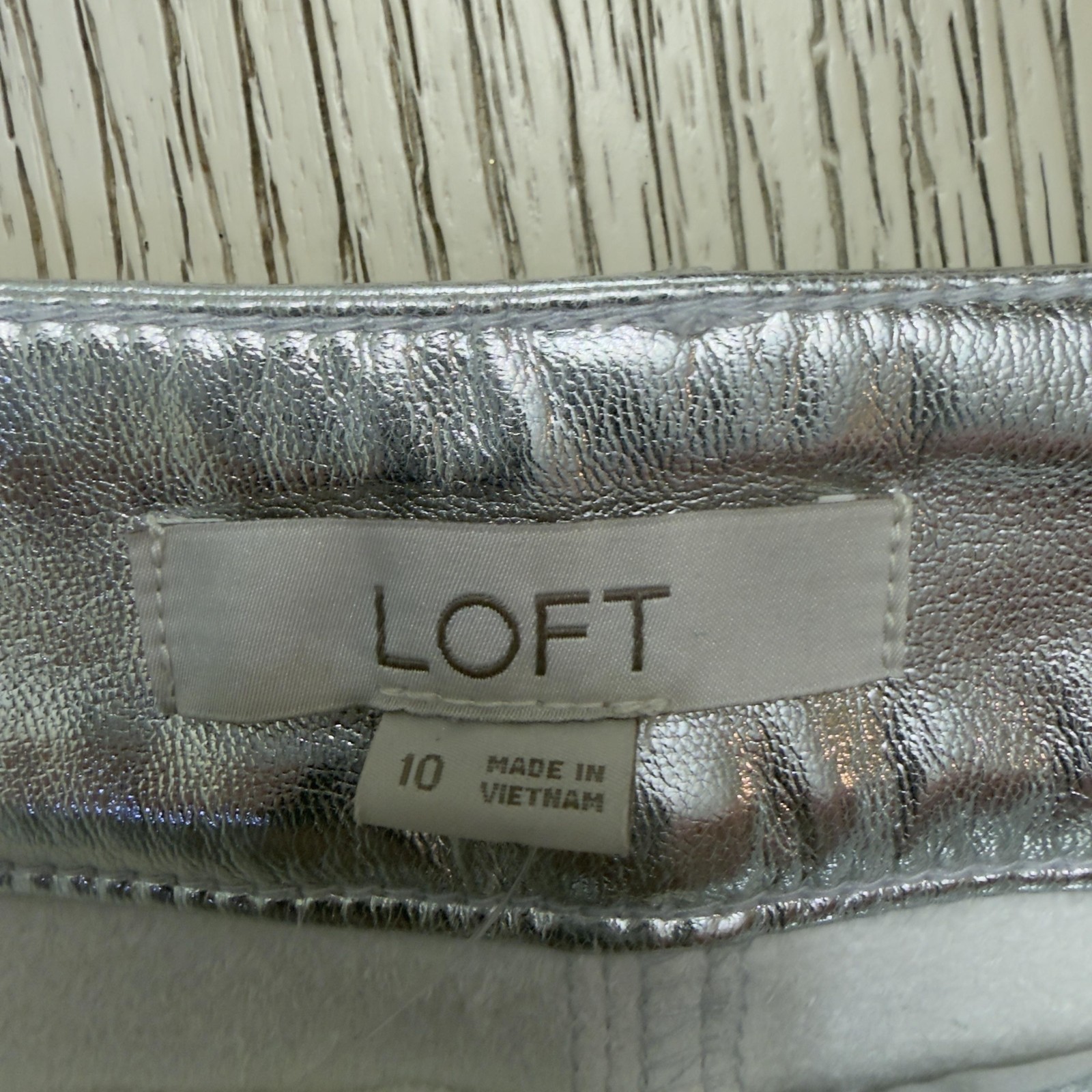 LOFT Skirt Womens 10 Silver Metallic Denim Mini Pockets Zip Casual Party