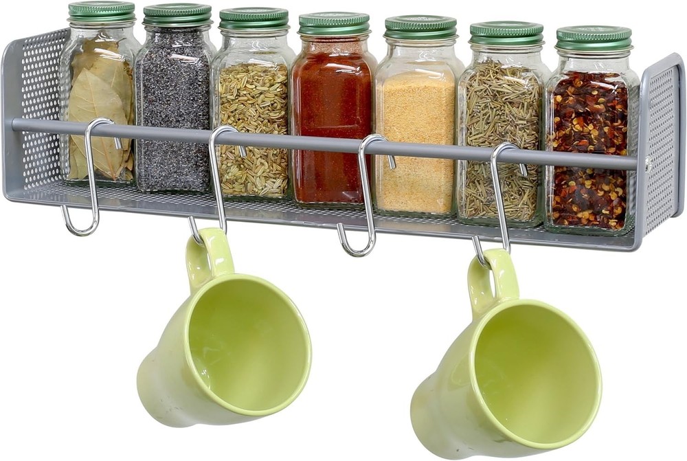 Wall Mounted Spice Rack, Silver, Set of 2