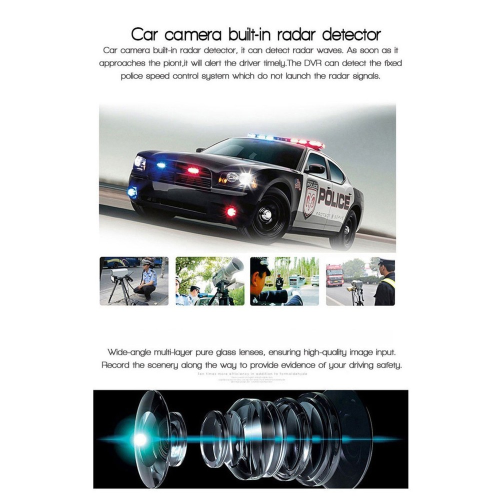 Dash Camera DVR Recorder Radar Detector Night Vision G-sensor 720P Car System