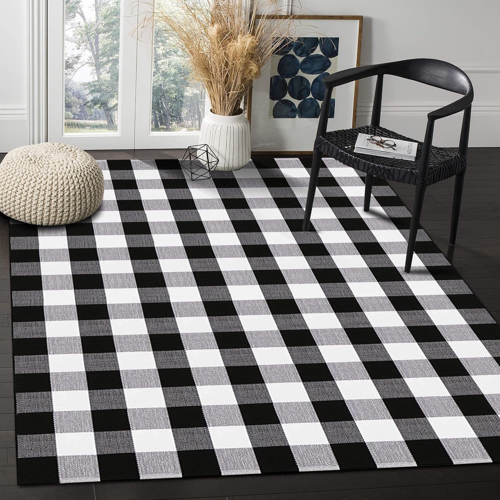 Buffalo Plaid Rug Black and White Check Rugs 5' x 7' (Rectangular),