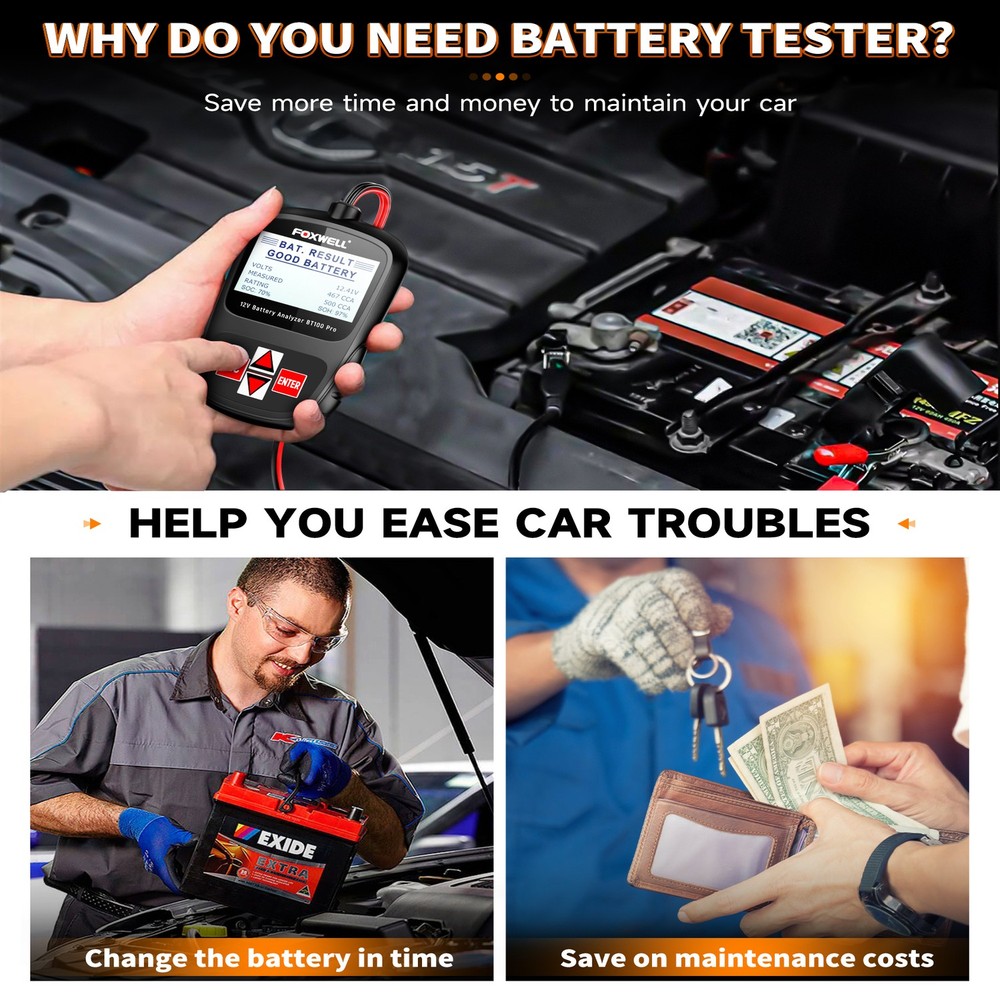 FOXWELL Car Battery Tester 12V Load Test Cranking Charging System Analyzer Tool