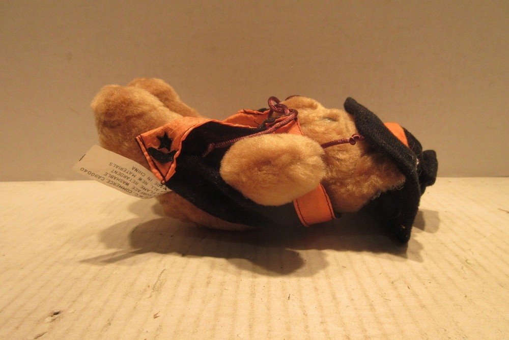 2 Halloween Bear Plush and Straw Burlap Witch Decorations