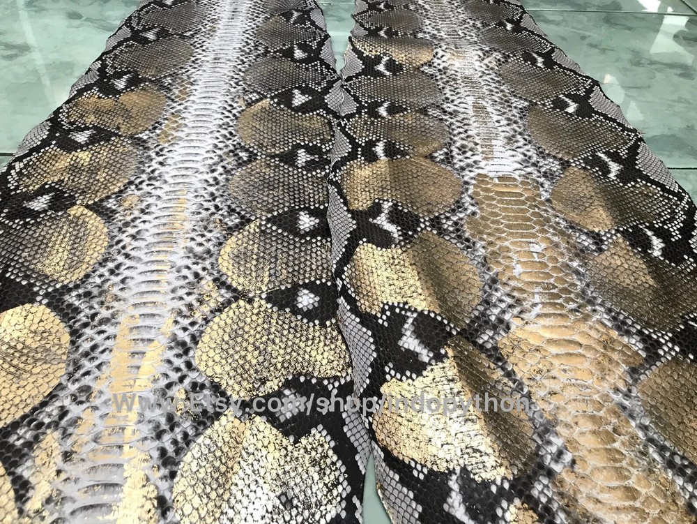 Genuine Python Leather, Natural Python leather, Hide Snake Skin, Gold SnakeSkin