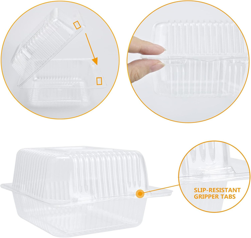 Clear Square Plastic Hinged Food Containers, 50PC Cake Slice Containers, Disposa