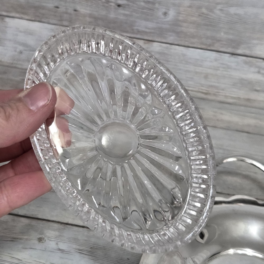 Vintage Silverplate Figural Covered Serving Dish Butter Condiments Glass Insert
