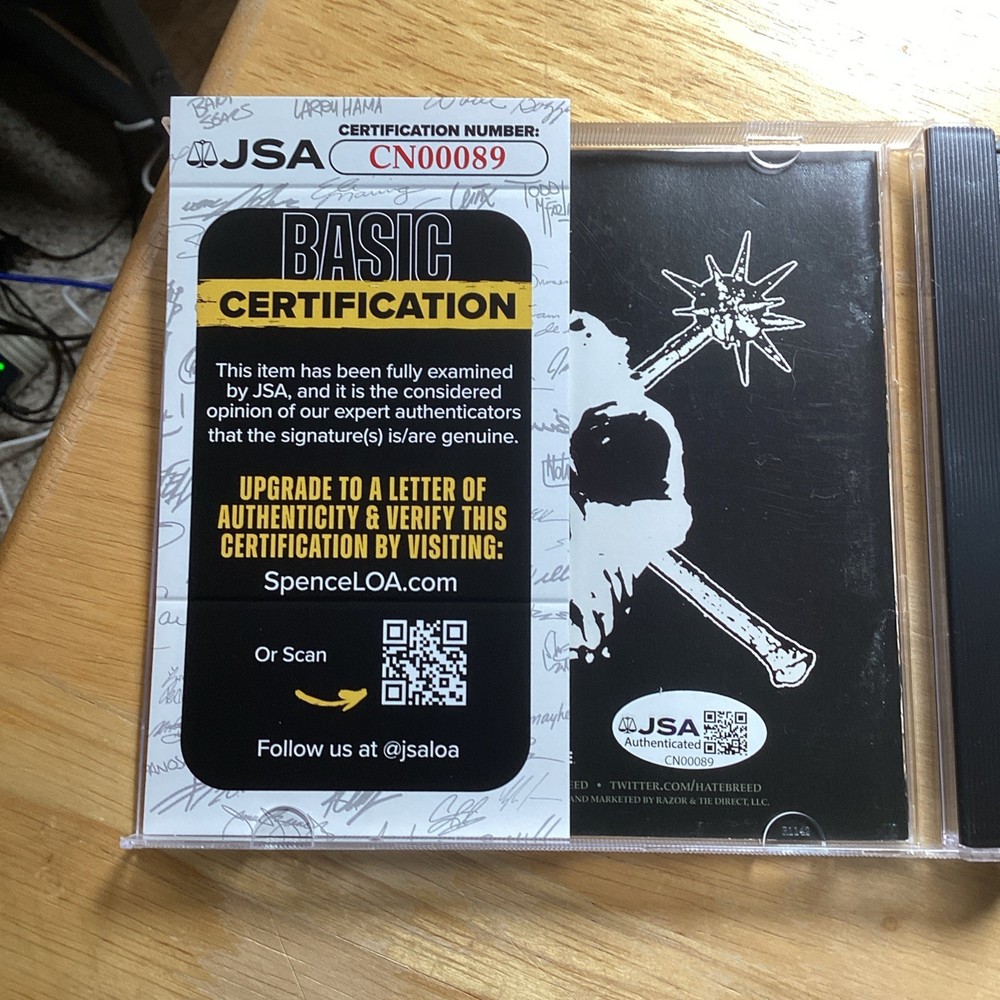Hatebreed Autographed CD Cover JSA Authentication. No CD