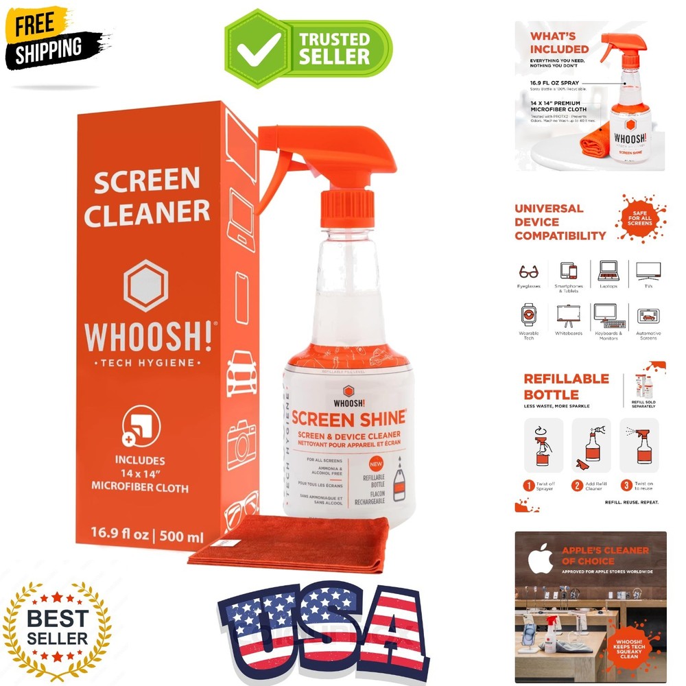 Screen Shine Pro 16.9 fl oz Refillable Screen Cleaner for TV, OLED, and Monit...
