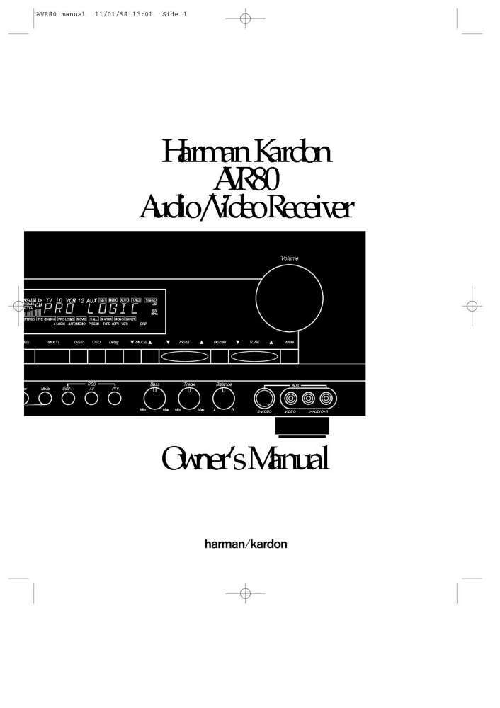 Harman Kardon AVR80 Receiver Owners Manual