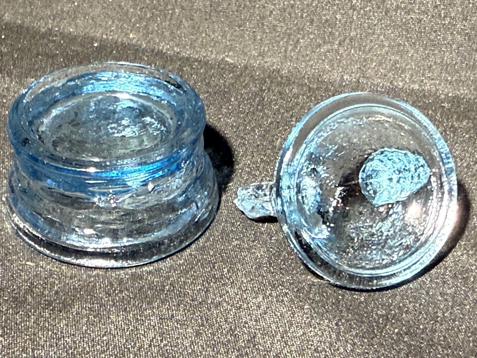 Blue Vaseline uranium glass Hen Chicken on nest basket eggs / salt cellar orange