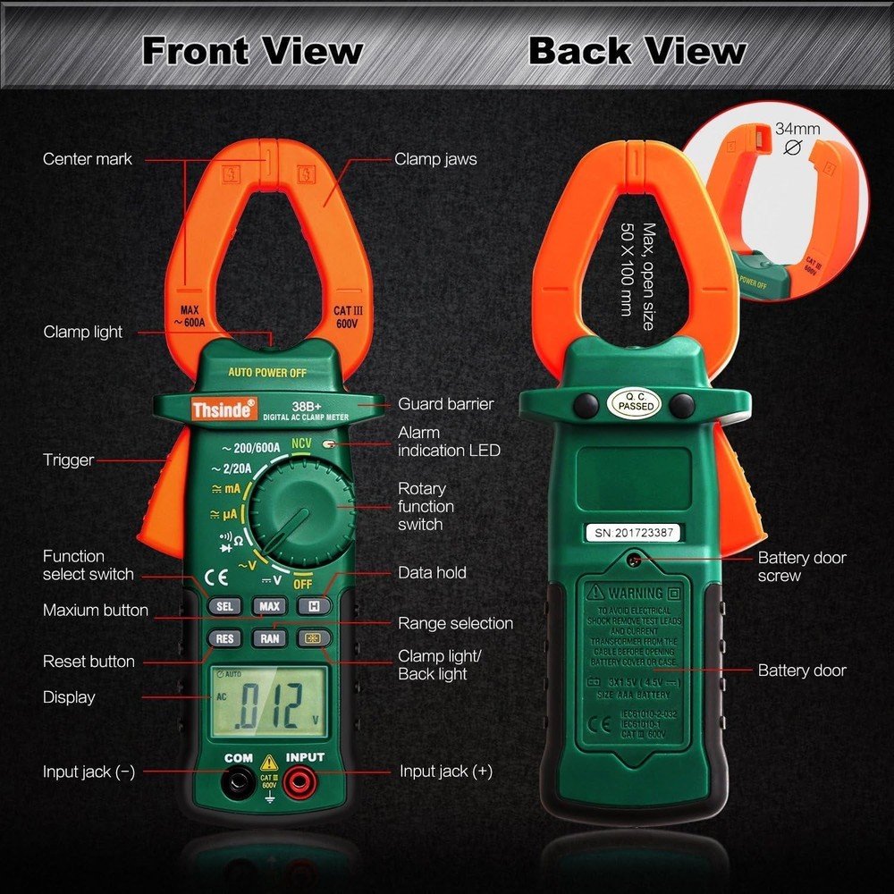 Accuracy Clamp Multimeters with Storage Bag NCV Led Light for AC/DC Current...