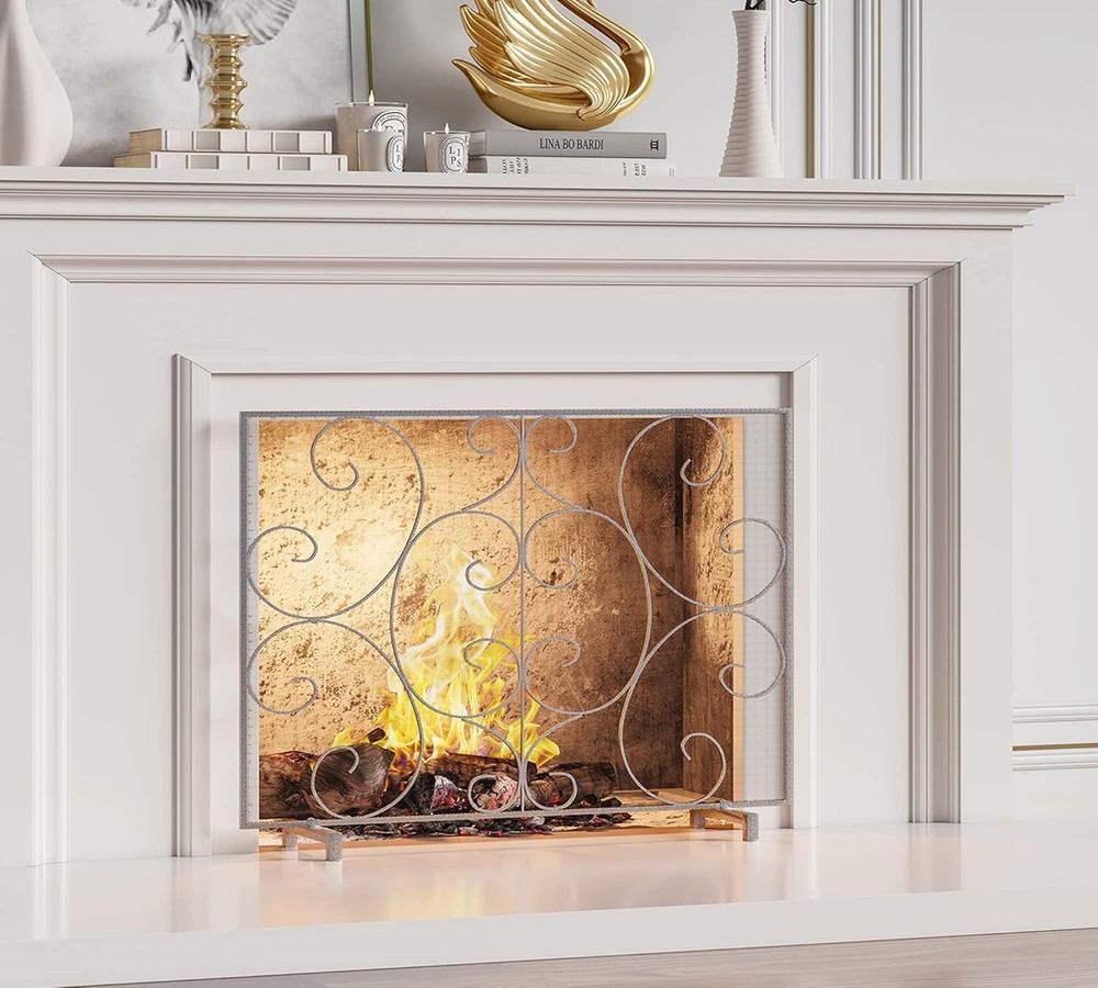 Kingson Single Panel Decorative Fireplace Screen Stand Alone Cover Handcrafted D