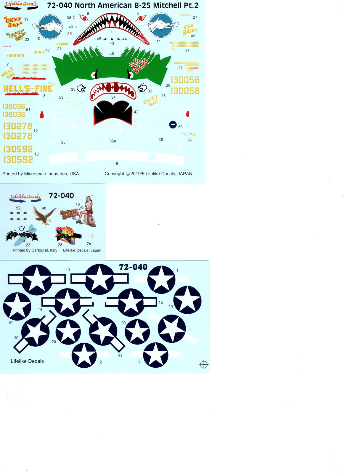 Lifelike 1/72 decal North American B-25 Mitchell Pt 2 for Airfix B-25C/D -72-040