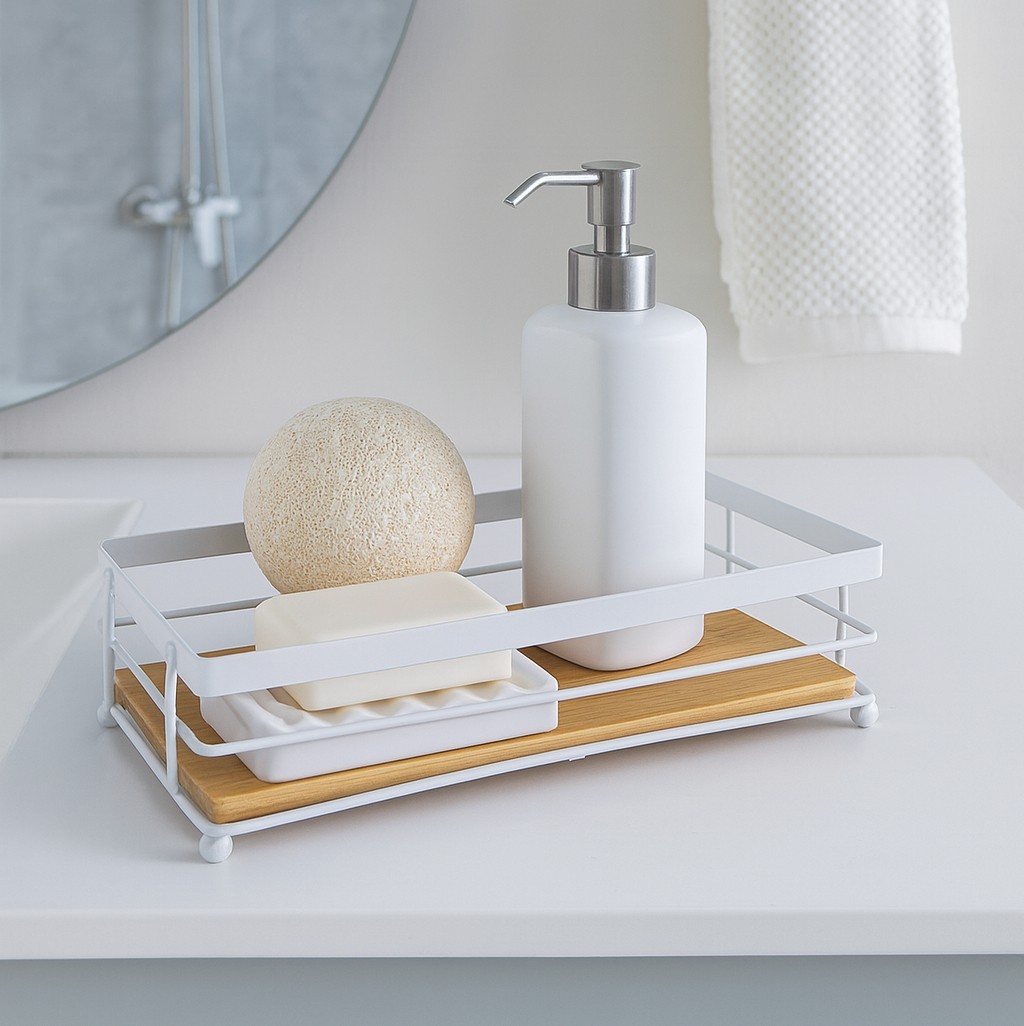 Natural Bamboo Wooden Decorative Storage Organizer Tray - 13.3" x 6.75"