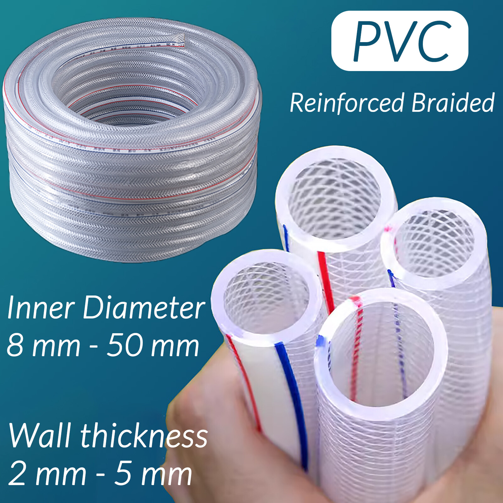 PVC HOSE Clear Flexible Reinforced Braided Food Grade OIL WATER Tube Pipe