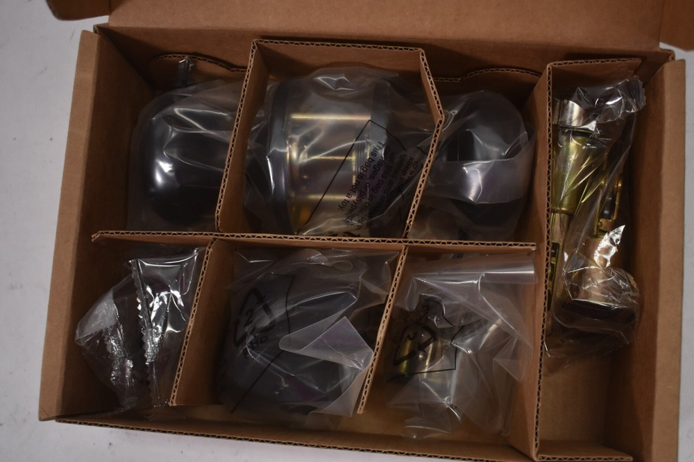 Amazon Basics Exterior Door Knobs w Lock & Deadbolt Round Matte Black Finish