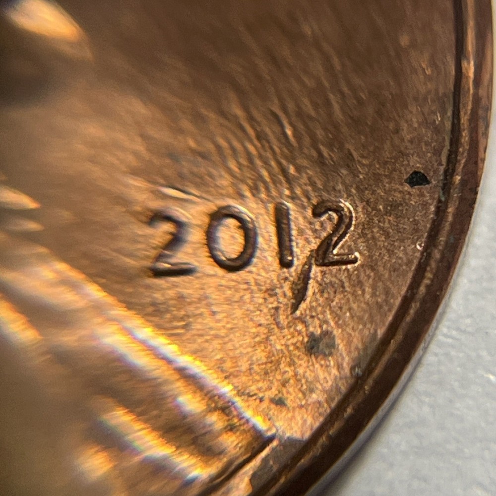 2012 Penny Error Die Crack Between 1 & 2