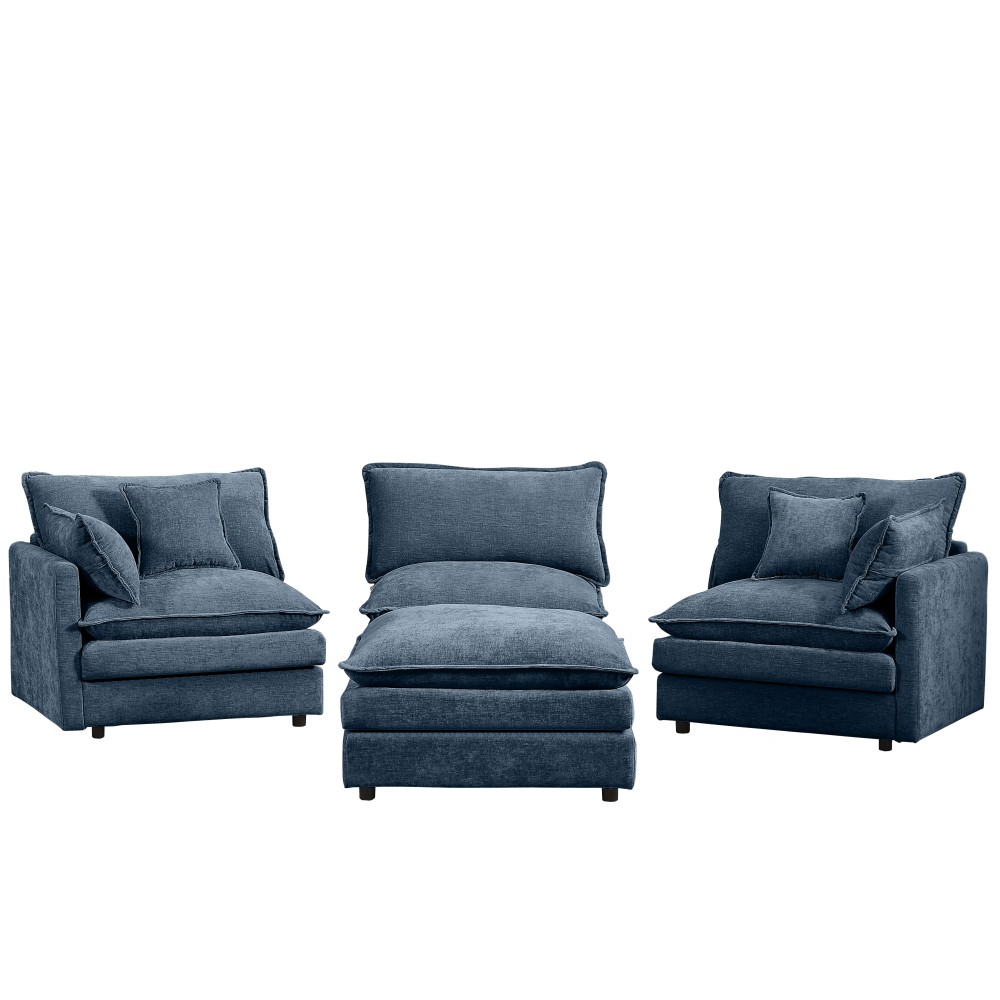 102" L-Shaped Modular Sectional Sofa w/ Ottoman, Chenille, Blue