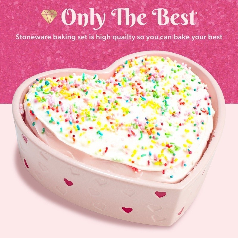 Ceramic Baking Set 2 Piece Square Heart Shaped Bakeware Kitchen Dishes New