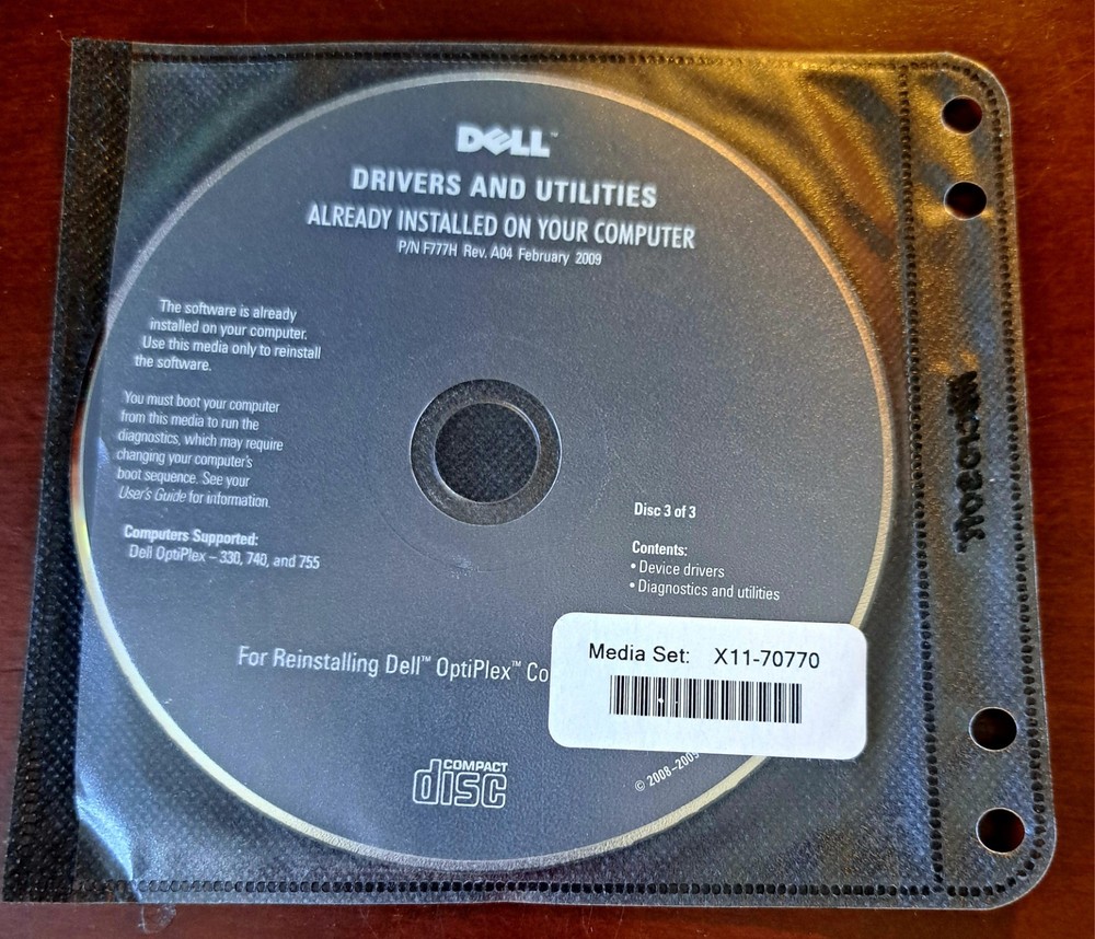 Dell Drivers & Utilities Dell Optiplex Discs 2 & 3 & Applications MISSING 1 DISC