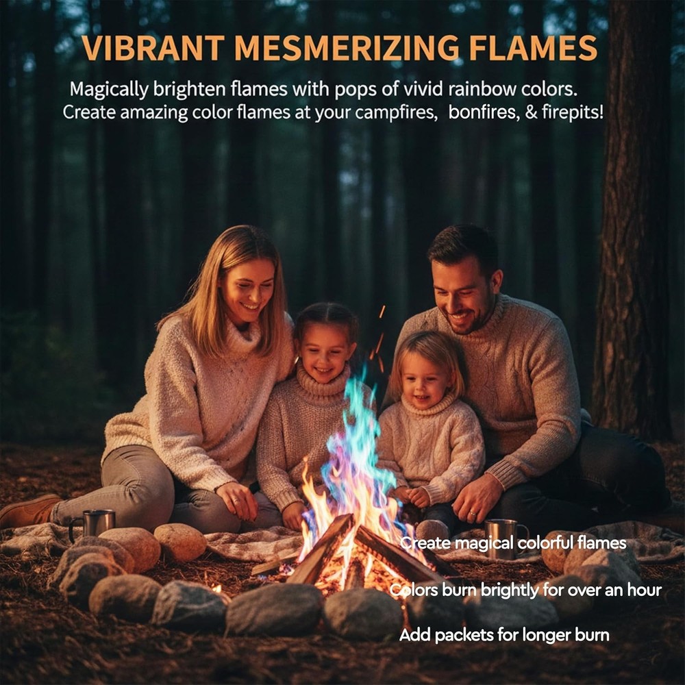 Dazzling Rainbow Flames: Magic Campfire Fire Color Changing Packets 4 Pack
