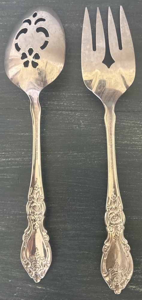 2 Pc Oneida WORDSWORTH Stainless Pierced Serving Spoon & Cold Meat Serving Fork