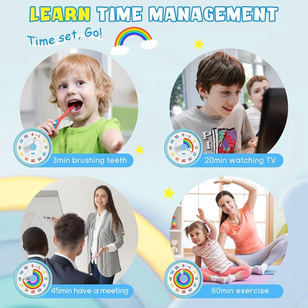 Rainbow Visual Timer for Kids, 60 Minute Silent Countdown Clock with Color Disk,